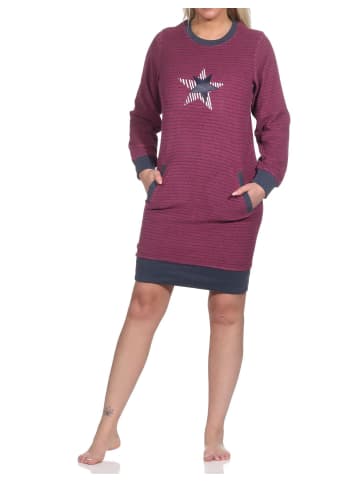 NORMANN Frottee Nachthemd Bündchen Streifen Sternen - 76358 in beere