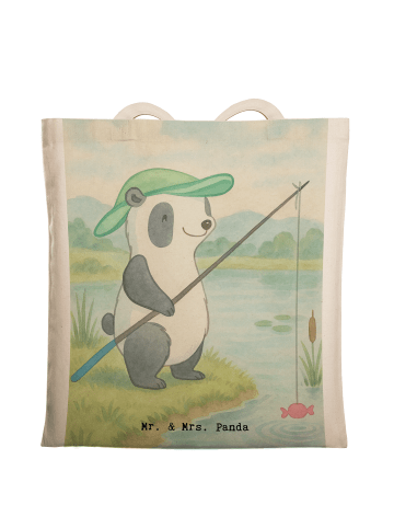 Mr. & Mrs. Panda Stoffbeutel Panda Angeln Design ohne Spruch in Weiß