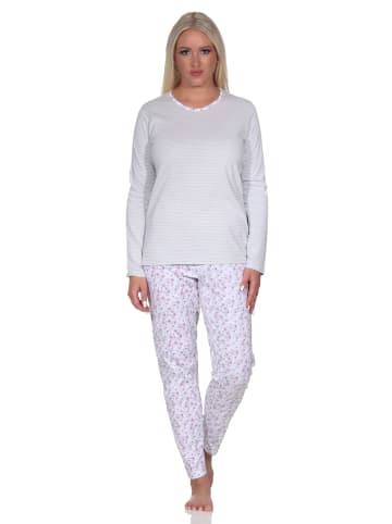 NORMANN Verspielte langarm Schlafanzug Pyjama floralen Muster - 79809 in grau