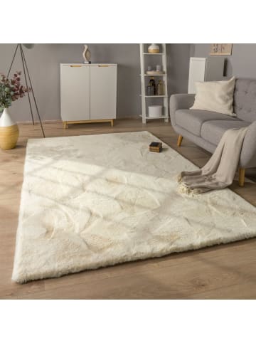 KADIMA DESIGN Hochflor Teppich Shaggy Unifarben Schlafzimmer in Creme