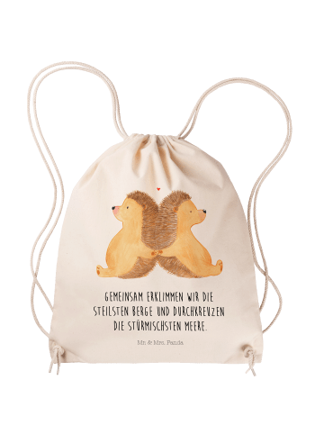 Mr. & Mrs. Panda wander rucksack Igel händchenhaltend mit Spruch in Creme