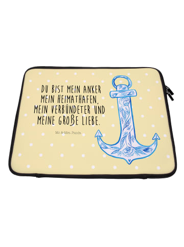 Mr. & Mrs. Panda Laptop Tasche Anker Blau mit Spruch in Gelb Pastell