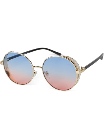 styleBREAKER Runde Sonnebrille in Gold / Blau-Rosa Verlauf