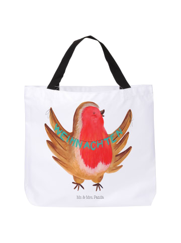Mr. & Mrs. Panda Tote Bag Rotkehlchen Weihnachten ohne Spruch in Weiß