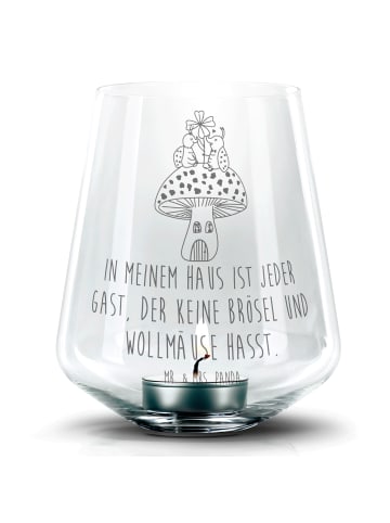 Mr. & Mrs. Panda Windlicht Glas Marienkäfer Fliegenpilz mit Spruch in Transparent