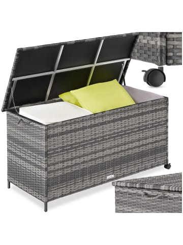 tectake Aluminium Auflagenbox mit Rattangeflecht, 116 x 54 x 64 cm