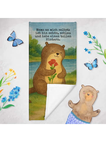 Mr. & Mrs. Panda Badehandtuch Otter Blumenstrauß Design mit Spruch in Weiß