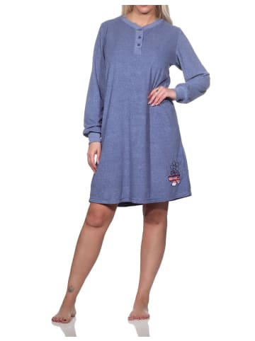 NORMANN Frottee Nachthemd langarm Bündchen - 82089 in blau