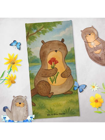Mr. & Mrs. Panda Badehandtuch Otter Blumenstrauß Design ohne Spruch in Weiß