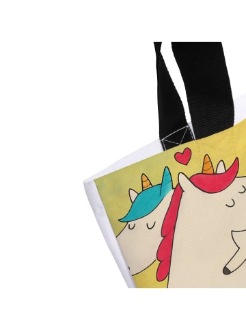 Mr. & Mrs. Panda Strandtasche Einhorn Mitteilung Design mit Spruch in Weiß