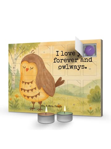 Mr. & Mrs. Panda Adventskalender Eule Zufrieden Design mit Spruch in Weiß