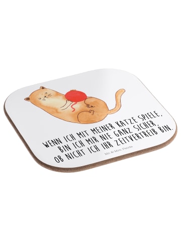 Mr. & Mrs. Panda Untersetzer für Gläser Katze Wolle mit Spruch in Weiß