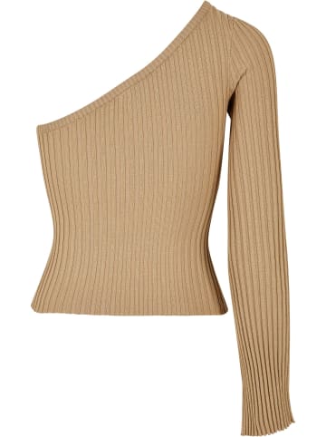 Urban Classics Urban Classics Damen Ladies Short Rib Knit One Sleeve Sweater in unionbeige