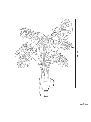 Beliani Kunstpflanze MONSTERA PLANT in Grün/Schwarz - (W) 12 x (H) 113 x (L) 12 cm
