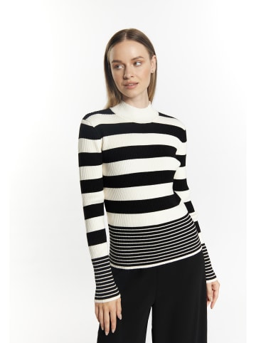 DreiMaster Damen Strickpullover in Wollweiss Schwarz