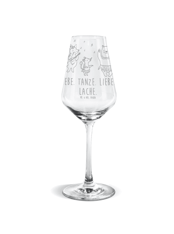 Mr. & Mrs. Panda Weißwein Glas Waldtiere Aloha mit Spruch in Transparent