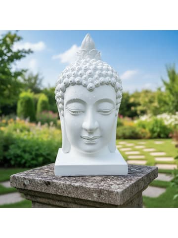 relaxdays Buddha-Kopf in Weiß - 60 cm