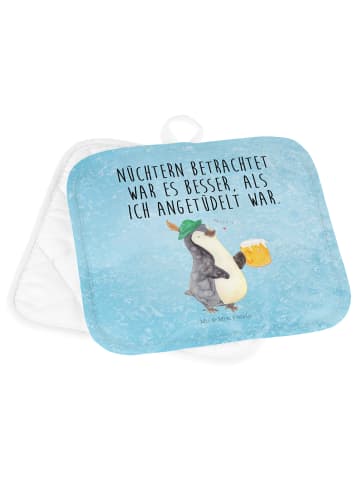 Mr. & Mrs. Panda 2er Set Topflappen  Pinguin Bier mit Spruch in Eisblau