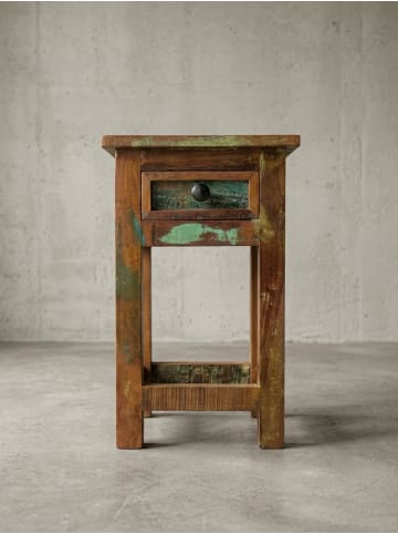 KADIMA DESIGN Shabby-Chic Beistelltisch Mangoholz: Schublade, Braun, 30 kg Traglast