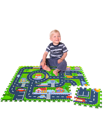 LittleTom 12 Teile Puzzlematte Straße für Kinder - 30x30 Spielstraße Spielteppich Bunt