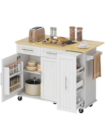 HOMCOM Kücheninsel-129L x 65B x 91H cm-Weiß