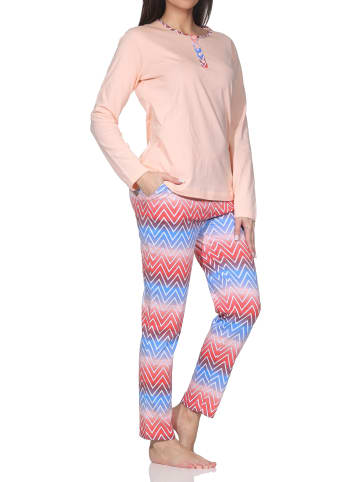 NORMANN Langarm Schlafanzug Pyjama Übergröße in apricot