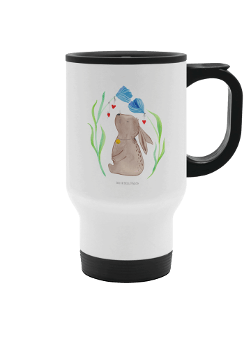 Mr. & Mrs. Panda Reisebecher Hase Blume ohne Spruch in Weiß