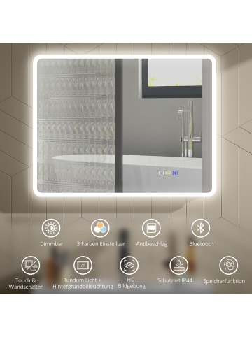 HOMCOM Badspiegel-90L x 70B x 3,5H cm-Silber