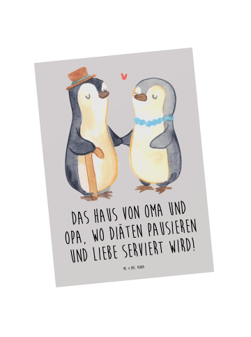Mr. & Mrs. Panda Ansichtskarte Großelternliebe mit Spruch in Grau Pastell