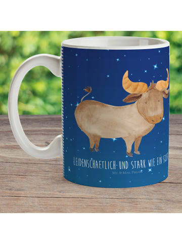 Mr. & Mrs. Panda Tasse Sternzeichen Stier mit Spruch in Sternenhimmel Blau