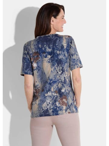 GOLDNER Kurzgröße:  Shirt Shirt in rauchblau / beige / gemustert