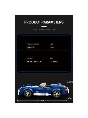 COFI 1453 Reobrix 812 Roadster 1:24 Klemmbaustein Auto 312 Teile ab 14 in Blau Weiß