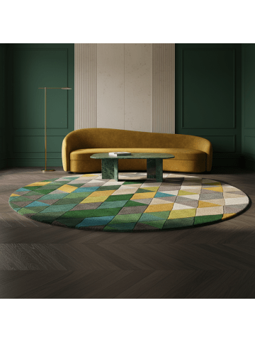 KADIMA DESIGN Luxus handgetufteter Wollteppich in Grün-Multi