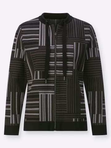 creation L Jacquardstrickjacke in graphit-schwarz-gemustert