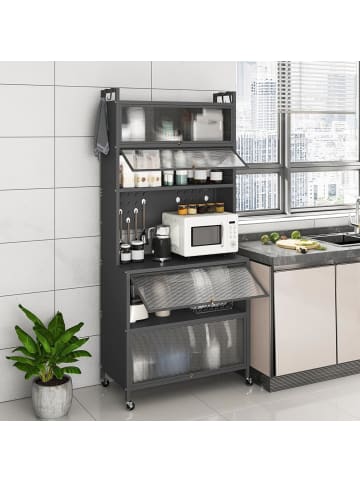 COSTWAY Küchenschrank mit Rollen 80 x 40 x 178 cm in Grau