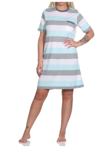 NORMANN kurzarm Nachthemd Blockstreifen in helltürkis