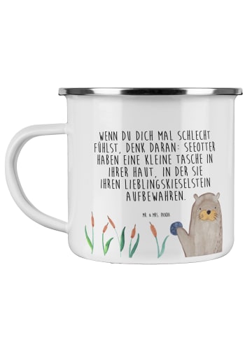 Mr. & Mrs. Panda Camping Emaille Tasse Otter Stein mit Spruch in Weiß