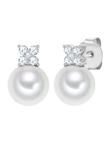 Lulu & Jane Ohrringe aus Messing mit Zirkonia Glasperle in weiß