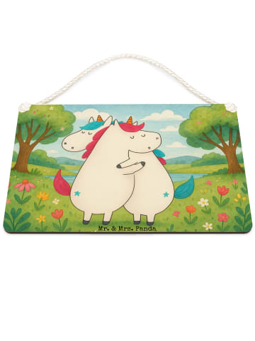 Mr. & Mrs. Panda Holzschild Einhörner Umarmen Design ohne Spruch in Weiß
