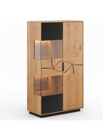 Feldmann-Wohnen Vitrine Tirano Eiche Natur / Hirnholz / Schwarz 83 / 39 / 147cm