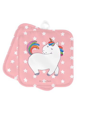 Mr. & Mrs. Panda 2er Set Topflappen  Einhorn Stolzieren ohne Spruch in Rot Pastell