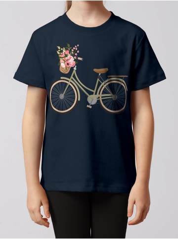wat? Apparel T-Shirt Fahrrad mit Blumen in Dunkelblau