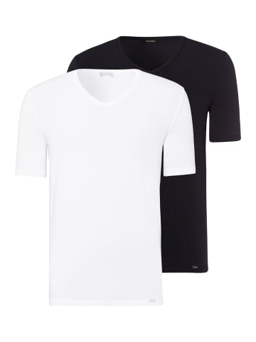 Hanro Unterhemd / Shirt Kurzarm Natural Function in Schwarz / weiß