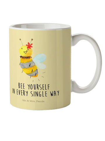 Mr. & Mrs. Panda Tasse Biene Blume mit Spruch in Gelb Pastell