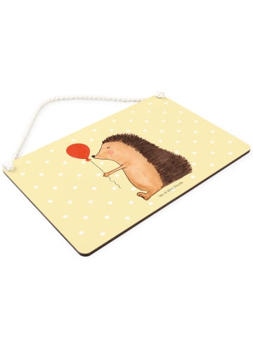 Mr. & Mrs. Panda Holzschild Igel Luftballon ohne Spruch in Gelb Pastell