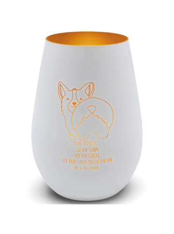 Mr. & Mrs. Panda Teelichthalter Glas Corgi Po mit Spruch in Weiß