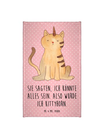 Mr. & Mrs. Panda Gästehandtuch Einhorn Katze mit Spruch in Rot Pastell