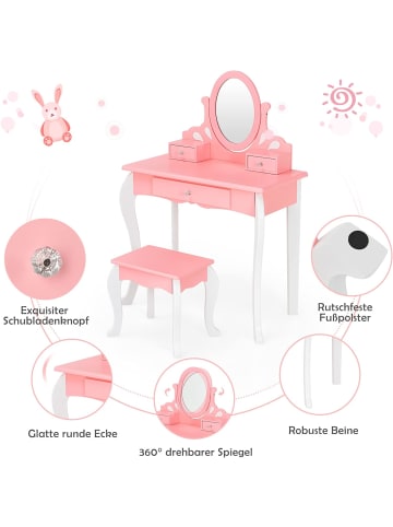 COSTWAY Schminktisch mit Hocker in Rosa