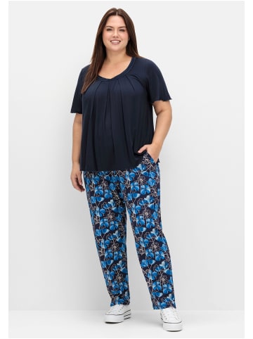 sheego Schlupfhose in tiefblau gemustert