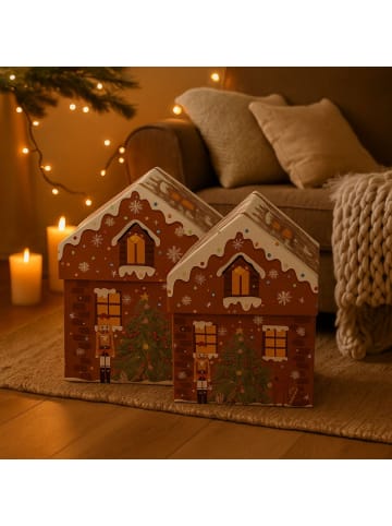 Home&Styling Collection Weihnachtshäuschen-Geschenkboxen, 2 Stück in Dunkelbraun